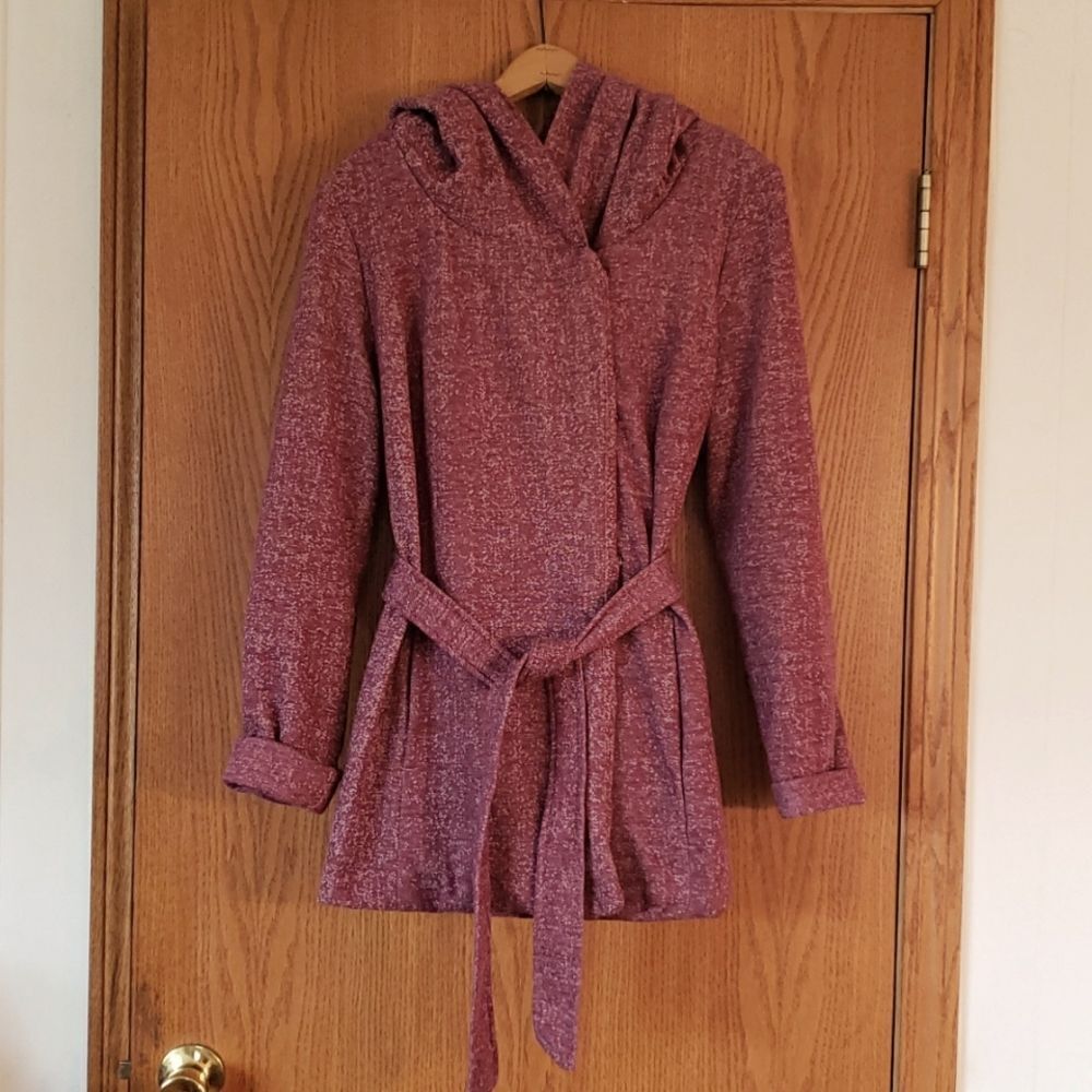 Very Nice Rue21 Marled Mauve Sweater Jacket with Hood Sz L